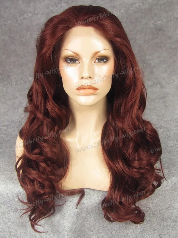 

Auburn Red Natural Wavy Long Synthetic Lace Front Wig Free Shipping for Woman Party