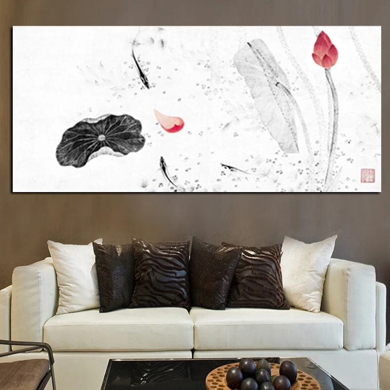 Creative HD Print Wall Art Picture Traditional Chinese Calligraphy Painting Koi Fish Lotus Canvas Prints For Living Room Cuadros