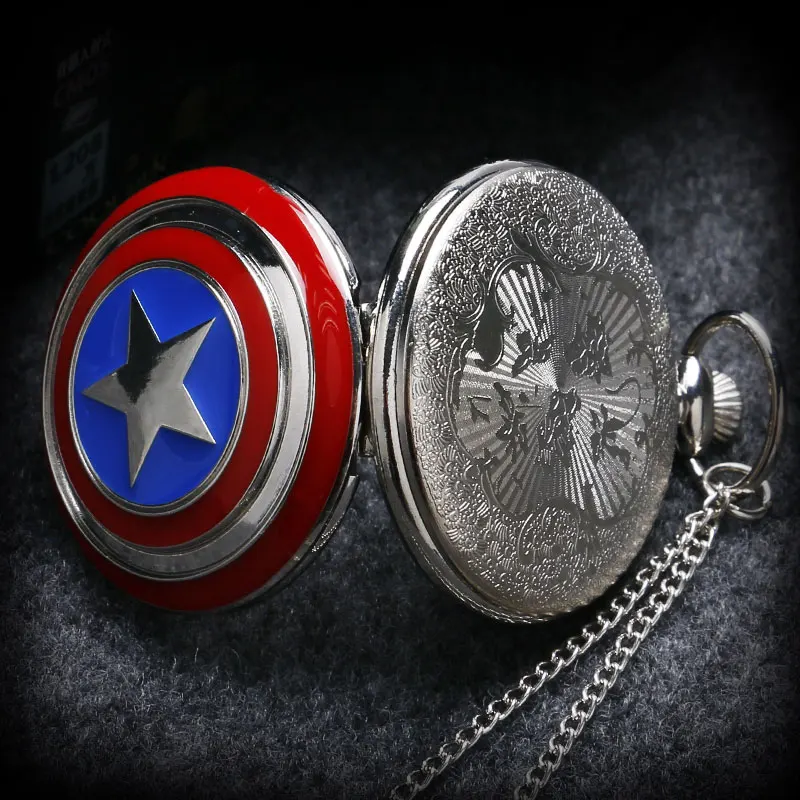 Классический крутой значок Капитана Америки Брелок кварцевые карманные часы с серебряным ожерельем цепь лучшие подарки для детей P497
