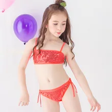 Бикини для девочек для маленьких девочек купальные костюмы купальники для детей купальник из двух частей твердых пайетками Детский комплект бикини пляжная одежда