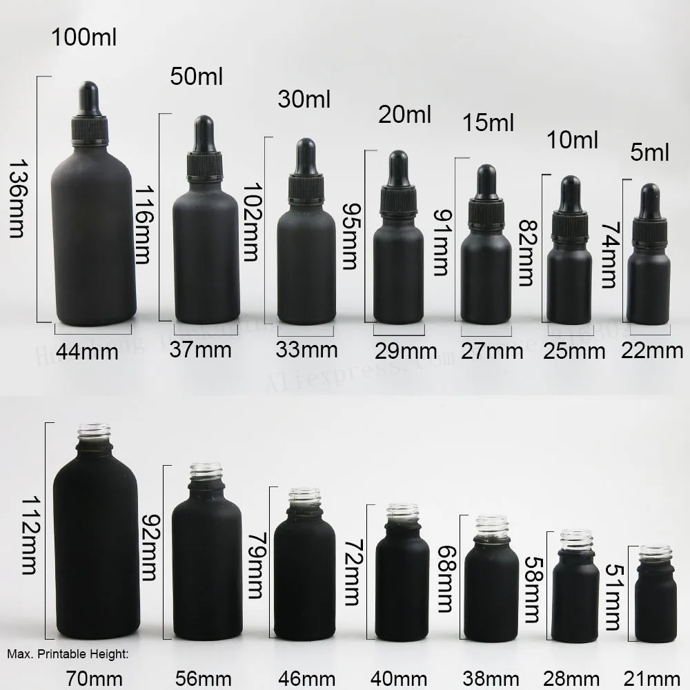 12x100 мл, 50 мл, 30 мл, 20 мл, 15 мл, 10 мл, 5 мл, матовая черная стеклянная бутылка-капельница для эфирного масла, эфирные флаконы, косметические контейнеры