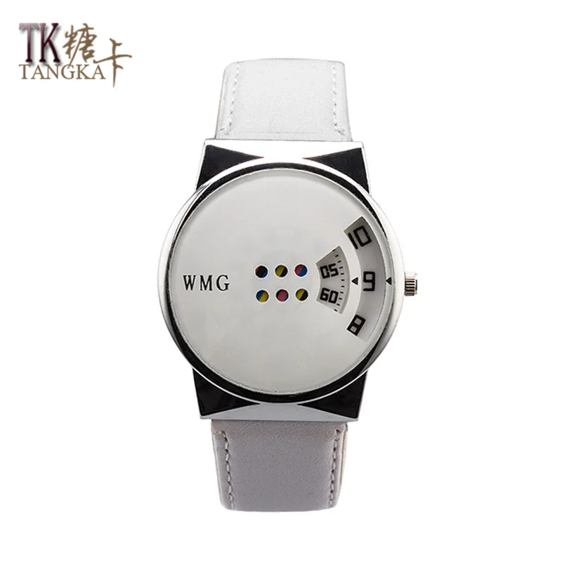 

New Fashion Unique creative Clockwise display Black and white lovers leather strap Watch