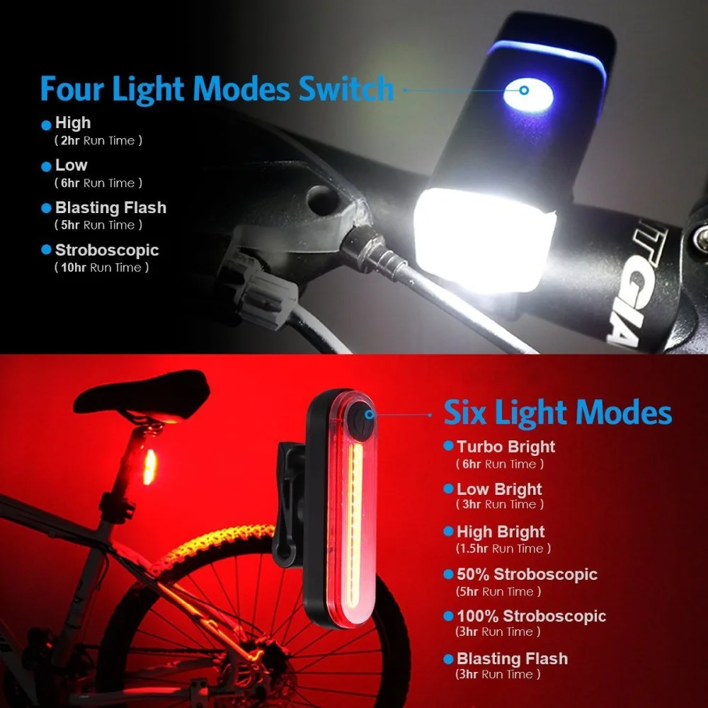 Flash Deal XC USHIO USB Rechargeable LED Bicycle Light Set Front Headlight Bike Lamp Caution TailLight Waterproof Bicycle Accessories 4