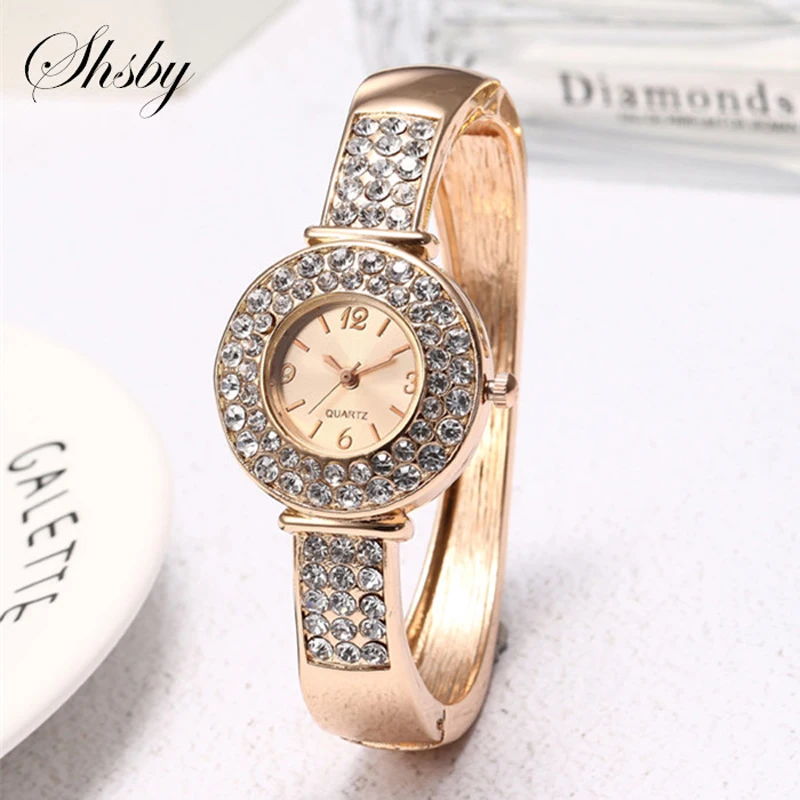 Shsby brand Gold Jewelry Watches Casual Quartz Bracelet Watch lady flower Rhinestone Clock Women Luxury Crystal Dress Wristwatch Shsby brand Gold Jewelry Watches Casual Quartz Bracelet Watch lady flower Rhinestone Clock Women Luxury Crystal Dress Wristwatch