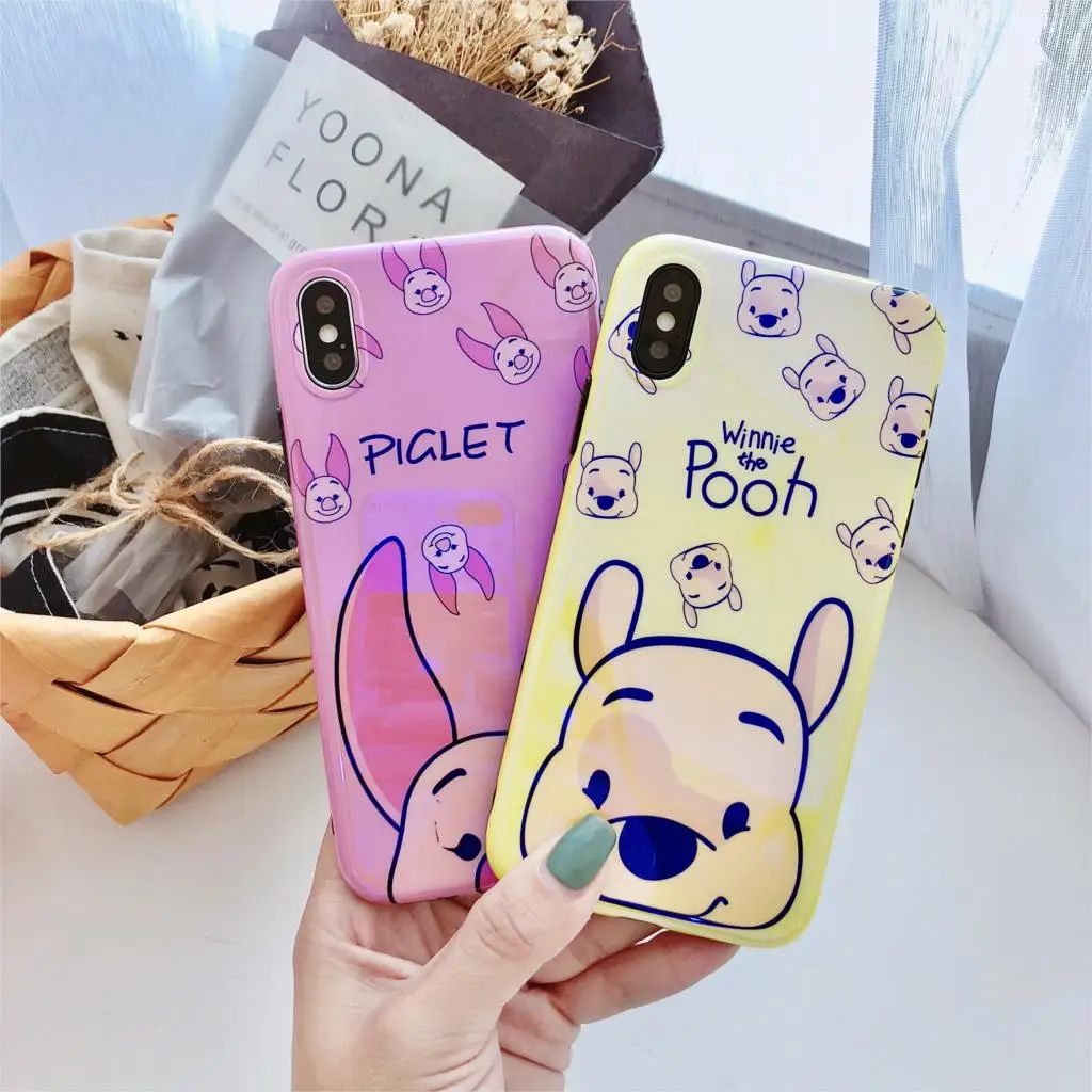 

Cute Cartoon Winnie the Pooh Piglet Funda for iphone 7 Case Blue light IMD Phone Case for iphone 6 6S 7 8 Plus X XR XS Max Cover