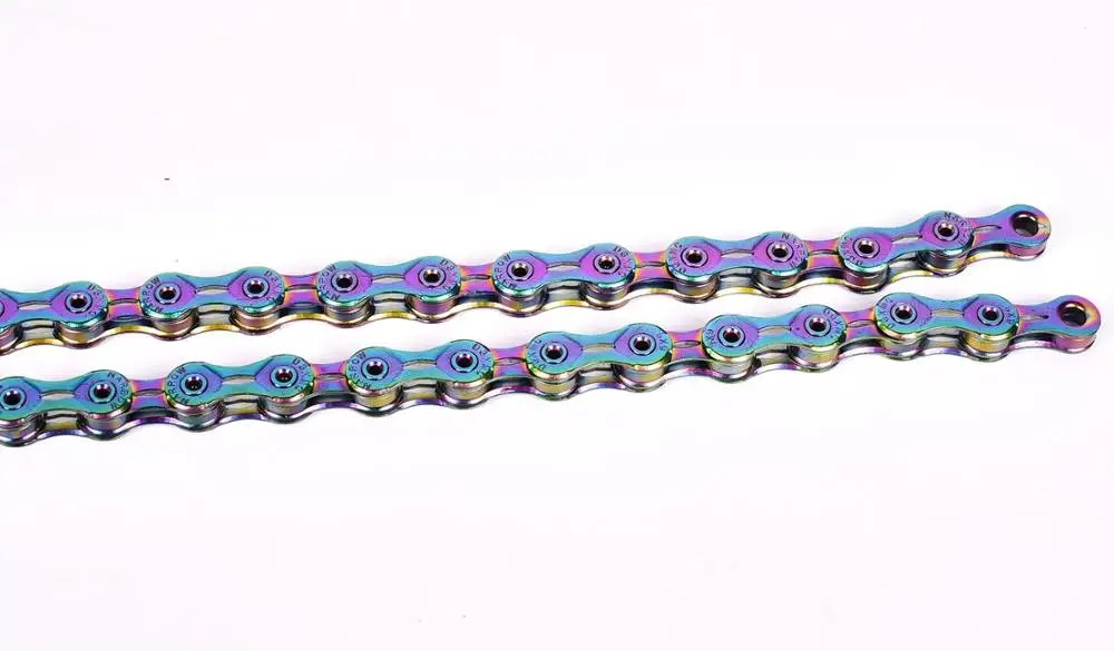 SUMC Multi-Colored 9/10/11/12 Speed Bicycle Chain - Rainbow Hollow Semi-Hollow Magic Buckle Road Bike MTB Compatible 116/126L