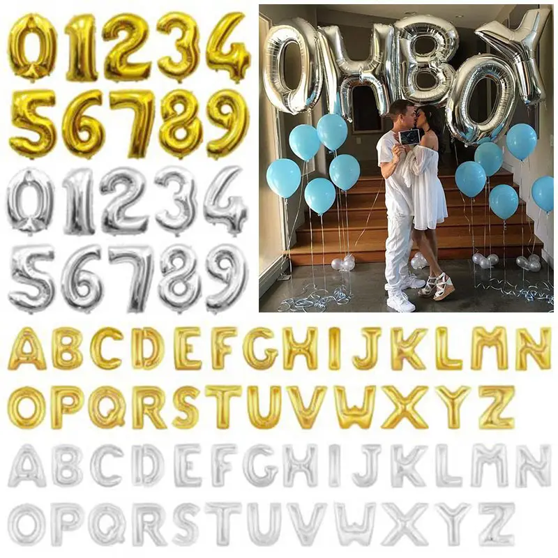 

40Inch Gold Silver Alphabet Number Letter Helium Balloons Aluminum Foil Air Balloons Birthday Wedding Decoration Christmas Party