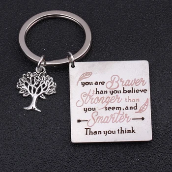 

Color Engraved You Are Braver Than You Believe Life Tree Pendant Jewelry Friends Families Gift Souvenir Key Holder Keychain