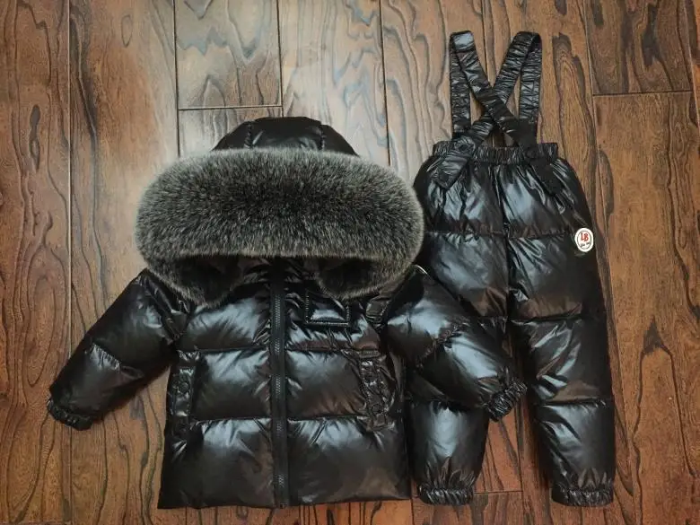 

warm Winter baby girl clothes 2pieces Casual Hooded Wear White duck down Thickening Children set new fashion kids set