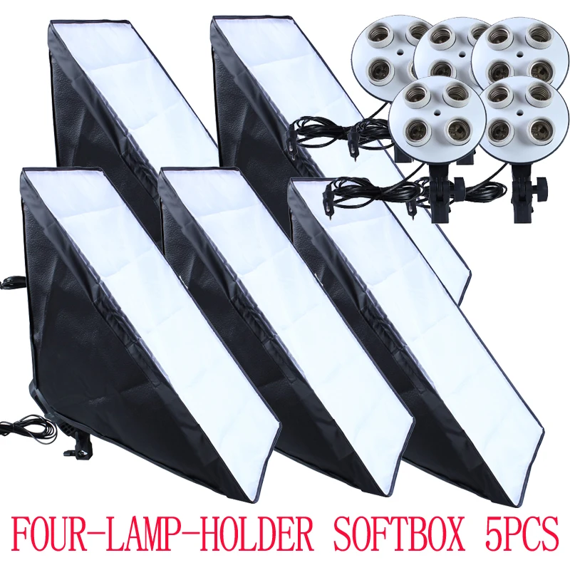 

5PCS 50*70cm Continuous Lighting Softbox 4-lamp-holder Socket 100-240V Photography KIT