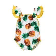 Cute Girls Swimsuits Pineapple Printed One Piece Tankinis Summer Baby Kids Ruffles Beachwear Bath Swimming 6 Month to 3 Years