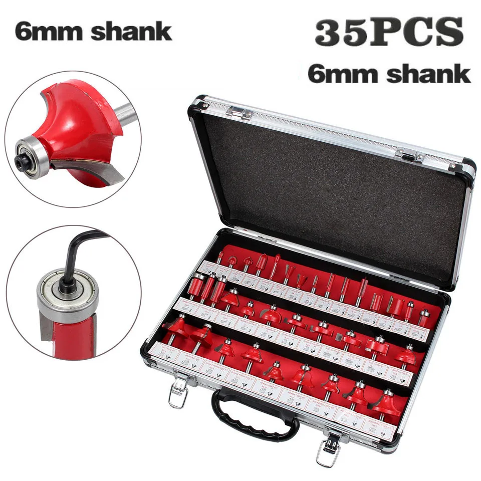 

35Pcs/Set 6mm Shank Wood Milling Cutter Set High-grade Alloy Router Bit Sets Woodworking Engraving Cutting Tools Set