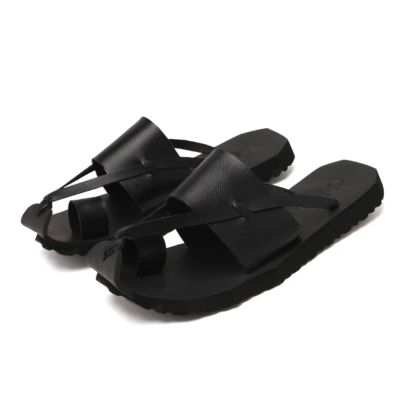 

Men Flip Flops Genuine Leather Slippers Man Designer Flip Flop Men's Sandal Slides Summer Shoes Male Flats Footwear Black Brown