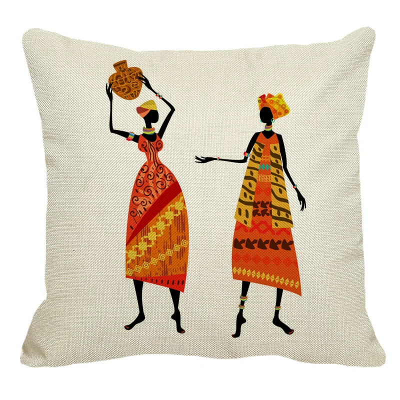 XUNYU African Tribal Cushion Cotton Linen Africa Original Women Life