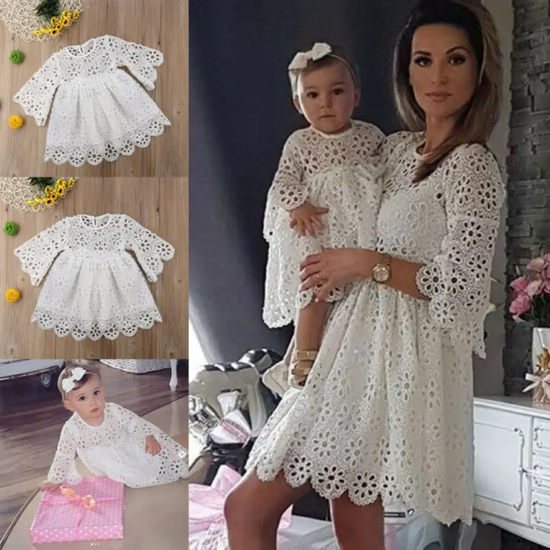 Новинка 2019 шифоновые белые платья для мамы и дочки кружевное подходящее платье