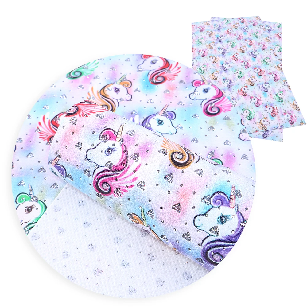 

david angie 20*34cm Horse Printed Heart Glitter Faux Synthetic Leather DIY Hairbows Material Bag Garments Craft Gift Sew,1Yc5287