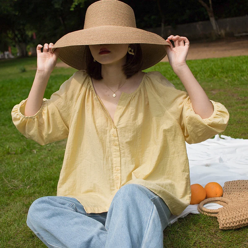 

Summer Loose Casual Shirt Women Lantern Sleeve New Chic Thin Soft Shirts Lady New Street Tops White