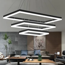 Rectangular Modern LED Pendant Lights Living Room Bedroom Dining Room Black/White/Brown Aluminum Home Deco Acrylic Pendant Lamp modern aluminum iron metal pendant lights gold silver black white nordic designer plated ring pendant lamp for home room pll 769