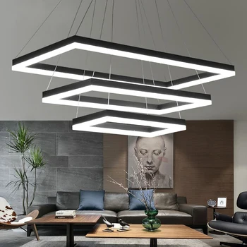Rectangular Modern LED Pendant Lights Living Room Bedroom Dining Room Black/White/Brown Aluminum Home Deco Acrylic Pendant Lamp modern aluminum iron metal pendant lights gold silver black white nordic designer plated ring pendant lamp for home room pll 769