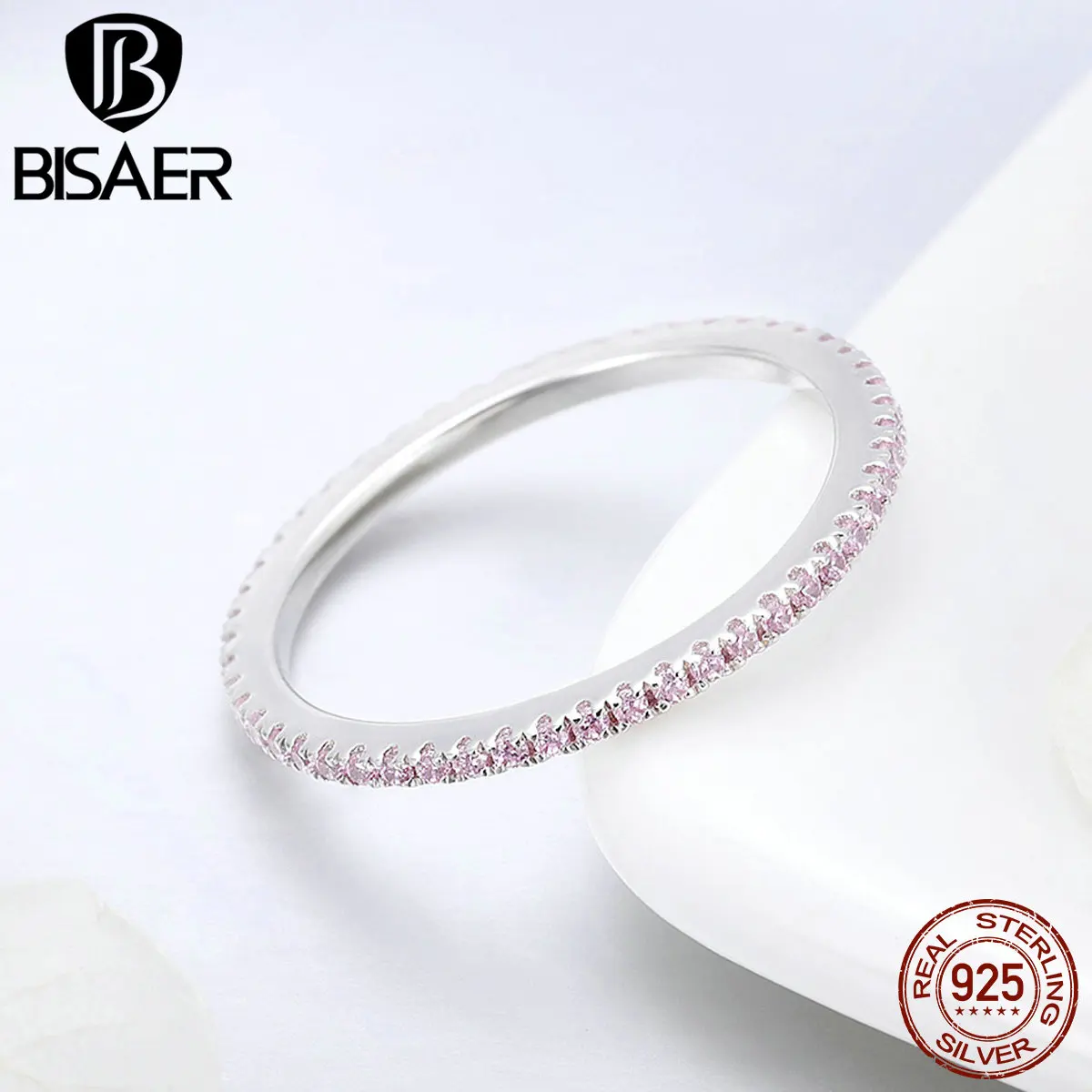 BISAER 925 пробы Серебряное простое геометрическое обручальное кольцо для женщин круглое кольцо женское, Стерлинговое серебро ювелирные изделия ECR066