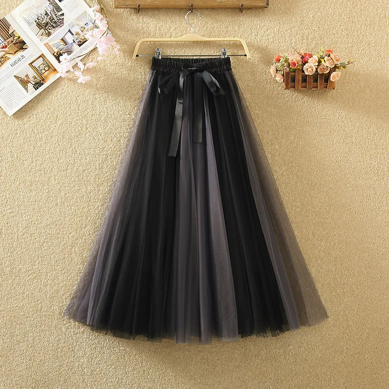 Новая Летняя женская одежда с высокой талией, тонкая сетчатая газовая юбка с бантом, удлиненная юбка, юбка-американка, RQ144