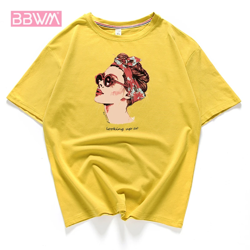 

Vogue Casual Funny T shirt Women Tops Cotton Summer T-Shirt Woman Pink yellow black 2019 new Round neck avatar printing top tee