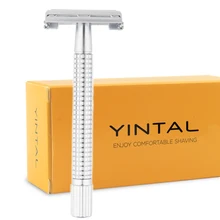 Мужские бритвенные бритвы с длинной ручкой и бабочкой, безопасная бритва 11,5 см, Песочная хромированная медная бритва с двойным краем