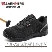 LARNMERN/черная Рабочая защитная обувь со стальным носком для мужчин; легкая дышащая модная мужская обувь со светоотражающими полосками