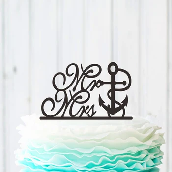 

Romantic Acrylic Groom Bride Wedding Cake Topper Mr Mrs. Anchor Wedding Cake Fork Birthday Party Decoration Mariage Supplies