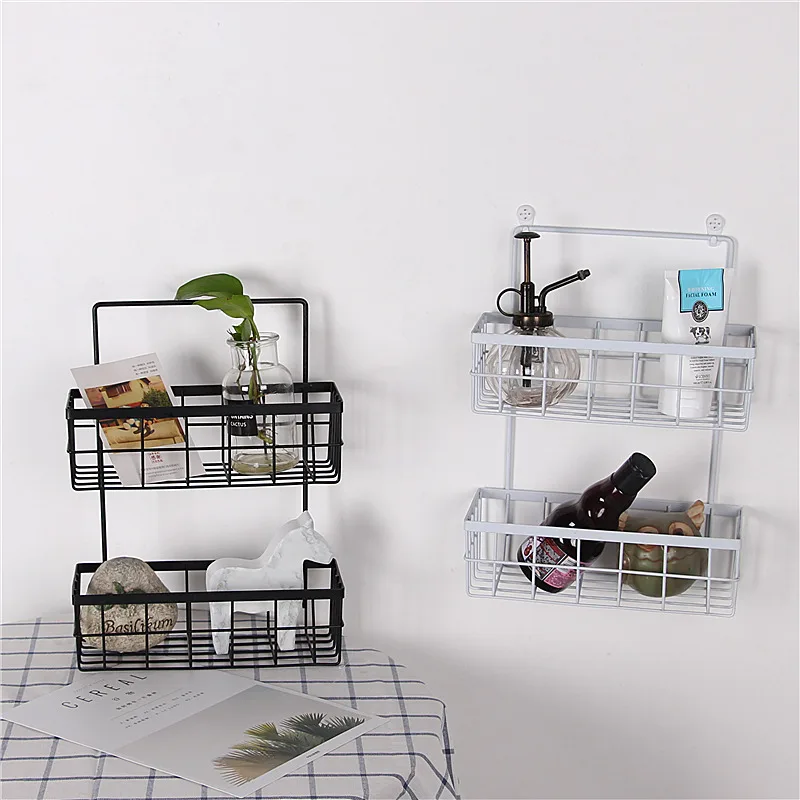 

Multi-use Double-layer Net Basket Wall Hanging Storage Iron Shelf Kitchen Storage Rack Bathroom Toiletry Storage Wall Organizer