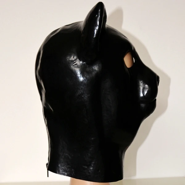 Latex Cat Head Mask With Eyepatch And Gag Bdsm Adult Games Set_voghion.com