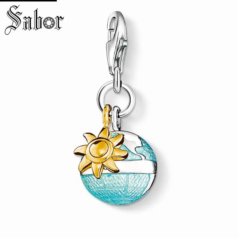 

thomas Blue Globe & Sun Char Pendant,2019 Fashion Jewelry For Women Men,womens Gift 925 Sterling Silver Fit Bracelet charms