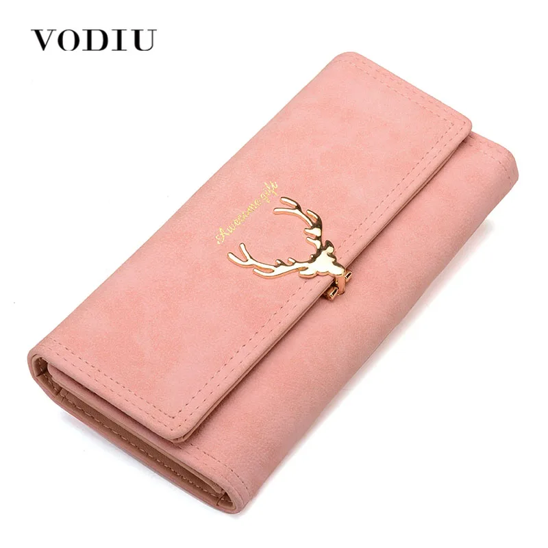 Women Wallet Card Wallet Female Purse Leather Trifold Long Coin Holder Phone Wallet Metal ...