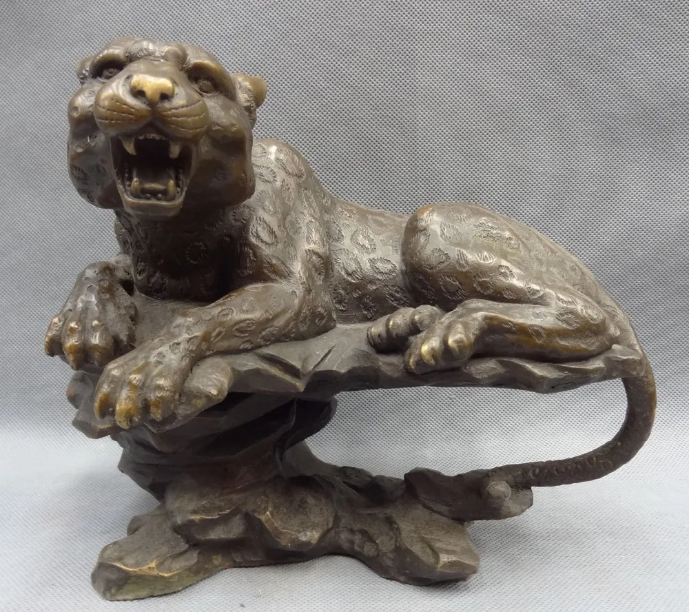 

10" Chinese Bronze Animals Zodiac Fierce Lying Hill Tiger Head Statue Sculpture