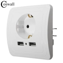 Стены Мощность разъем заземлен, 16A ЕС Стандартный электрической розетке с 1500mA Dual USB Зарядное устройство Порты и разъёмы для мобильных устройств
