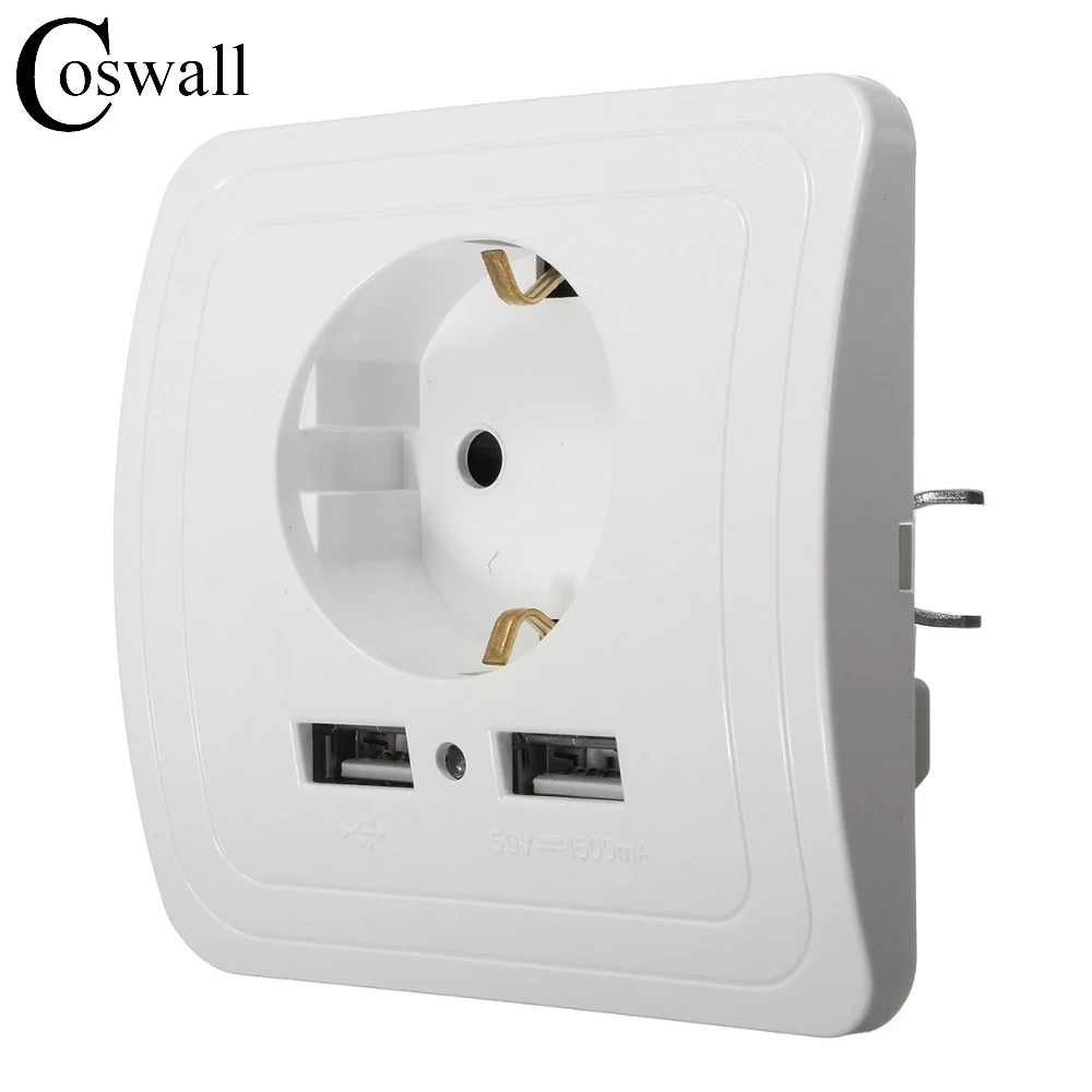  Wholesale Wall Power Socket Plug Grounded 16A EU Standard Electrical Outlet With 1500mA Dual USB Ch