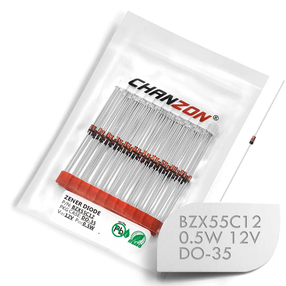 (100 шт.) BZX55C12 BZX55C12V (1N5242B) зенеровский диод 0 5 W 12 V DO 35 (DO 204AH) Вт вольт IN5242B 1N5242|Диоды| |