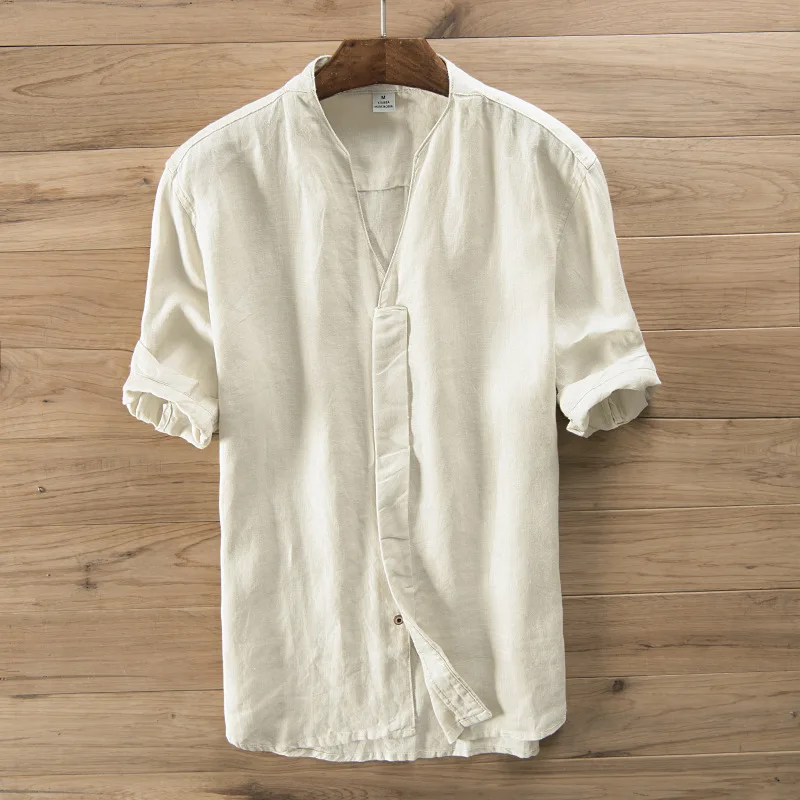 2021 Mens Half Sleeve Vintage Linen 