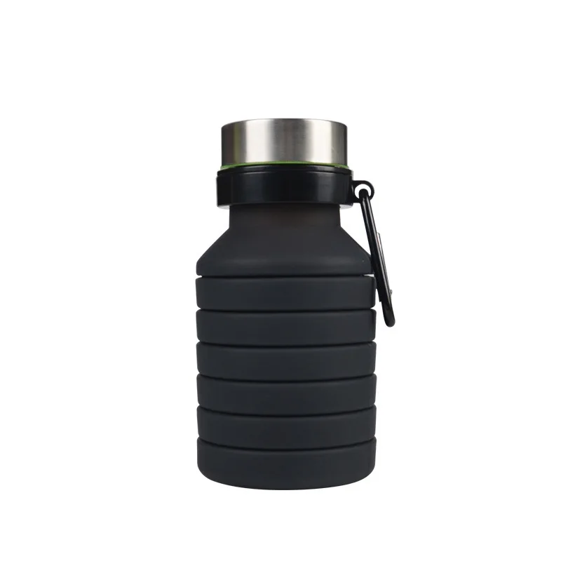 UPORS 550 мл складная бутылка для воды портативная силиконовая складная бутылка для воды шейкер для протеина уличная Складная Спортивная бутылка для воды - Цвет: Черный