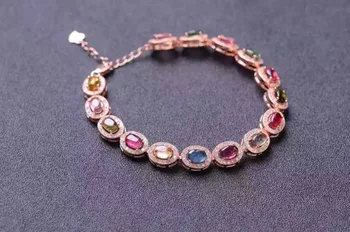 

Natural Multicolor tourmaline Bracelet Natural gemstone Bracelet 925 silver bracelet luxurious classic round women gift Jewelery