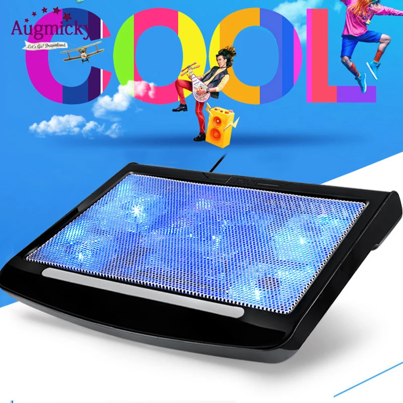 Double USB Powered Slim Flat Notebook Laptop Cooler Cooling Pad LED Backlight 10-17inch 5 Fans Bracket Plate Mute Cooler 
