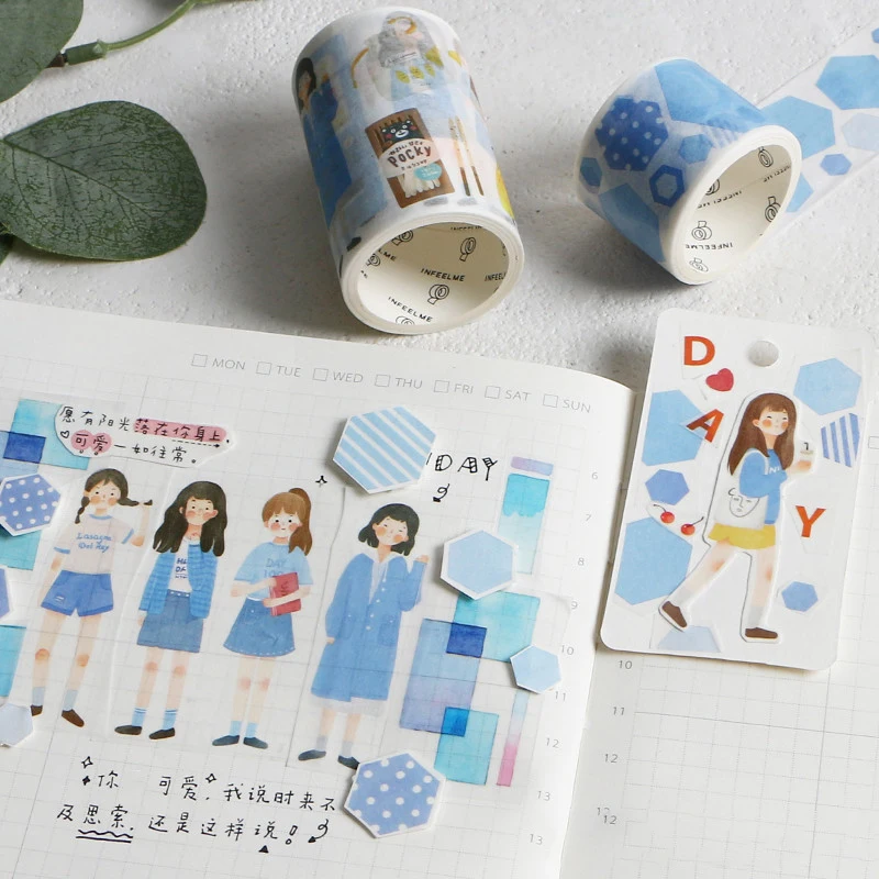 

6Pcs/Set Lovely Beautiful Girl Masking Washi Tape Set DIY Decoration Scrapbooking Tape Korean Stationery School Office Supplies