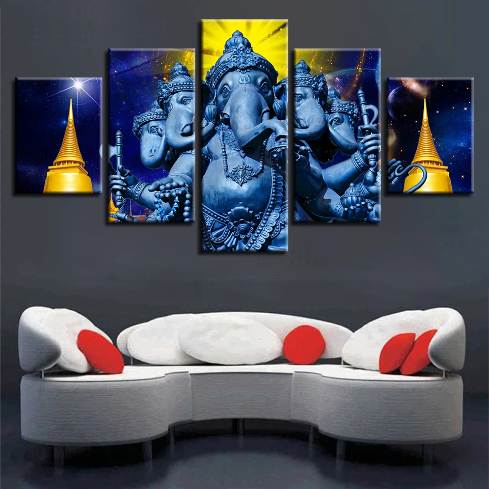 Living Room Wall Decor HD Printed Pictures 5 Pieces India Religion Elephant God Ganesha Poster Modular Canvas Painting Frame Art | Дом и сад