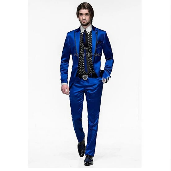 Одна кнопка Королевский синий жениха Смокинги для женихов Для мужчин свадебные костюмы для выпускного индивидуальный заказ (куртка + Брюки
