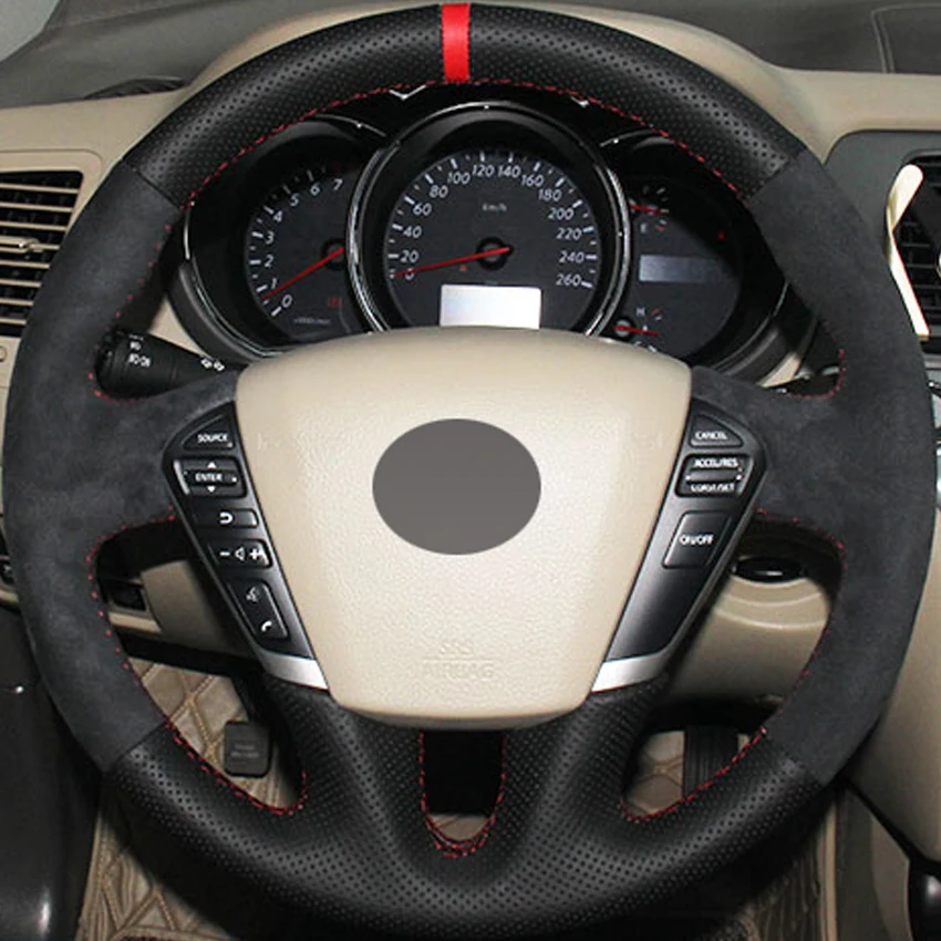 

Black Genuine Leather Suede Hand-stitched Car Steering Wheel Cover for Nissan Teana 2008-2012 Murano 2009-2014