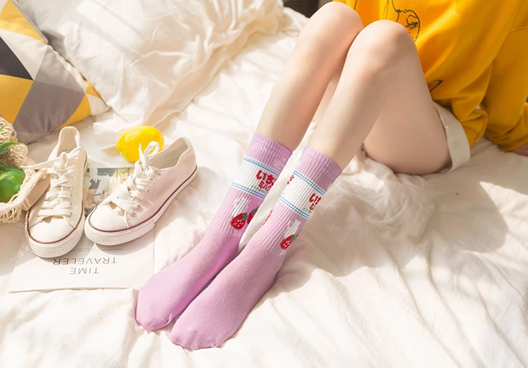 Япония уличный стиль Harajuku фрукты носки Для женщин модные милые Креативные платье розового цвета для девочек, Meias, носочки для Kawaii Молоко, клубника скейтборд гольфы