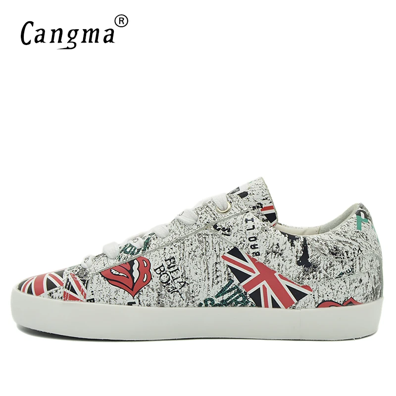 Женские кроссовки из натуральной кожи с принтом на плоской подошве|designer flat shoes|flat