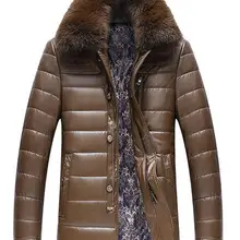 M-4XL Горячая зима Мужская Новая мода Досуг воротники из лисицы теплый кожаный пуховик пальто