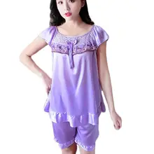 Женская ночная рубашка, кружевная атласная пижама с круглым вырезом, роскошное нижнее белье, ночная рубашка с коротким рукавом, сексуальное кружевное нижнее белье, пижама, летняя однотонная с бантом