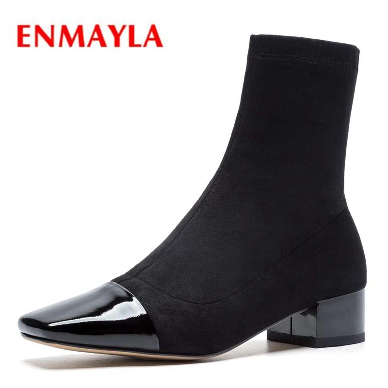 

ENMAYLA Basic Square Toe Slip-On Ankle women boots botas mujer shoes woman Celin Size34-39 ZYL1612